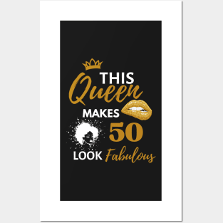 Afro Vintage Queen Birthday Quote 50th and fabulous Cool Heels fifty birthday Gift For Her Posters and Art